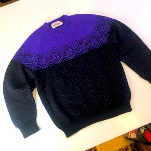 Ski Sweater, Men’s Purple and Black, Hand Made Large, Moriarty Sweater, 100%Wool